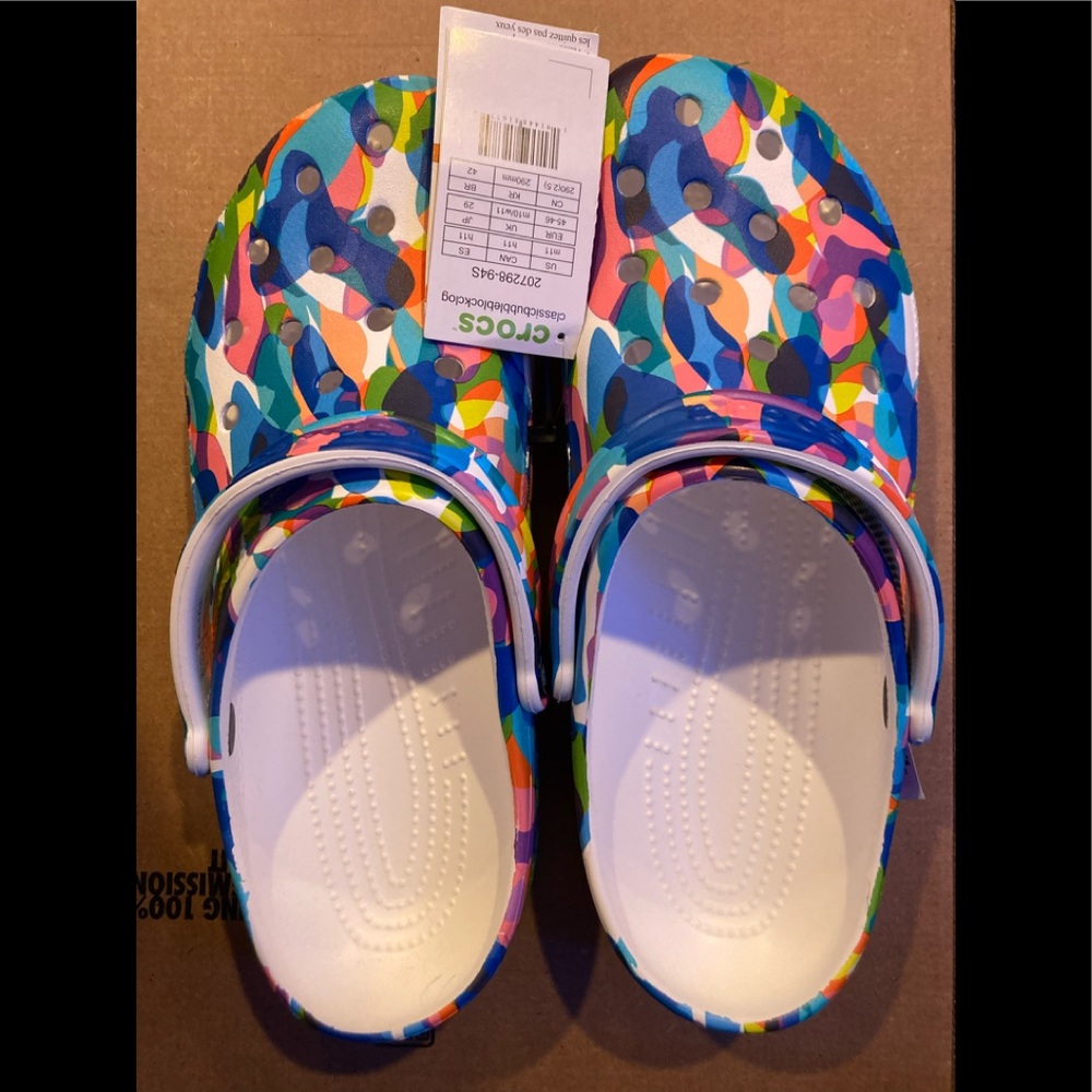 Crocs Classic Bubble Block Clogs, White/Multi, Men 11/ Women 12.5